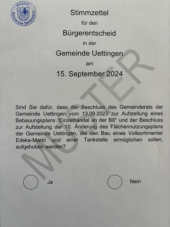 Musterstimmzettel Bürgerentscheid Uettingen